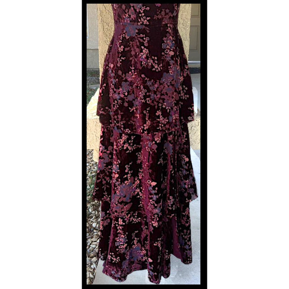 LuLus Plum Purple Floral Burnout Velvet Tiered I Love You Maxi Dres Size: L - Picture 4 of 11